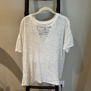 Free People We the Free White Cut-Out V-Neck T-Shirt